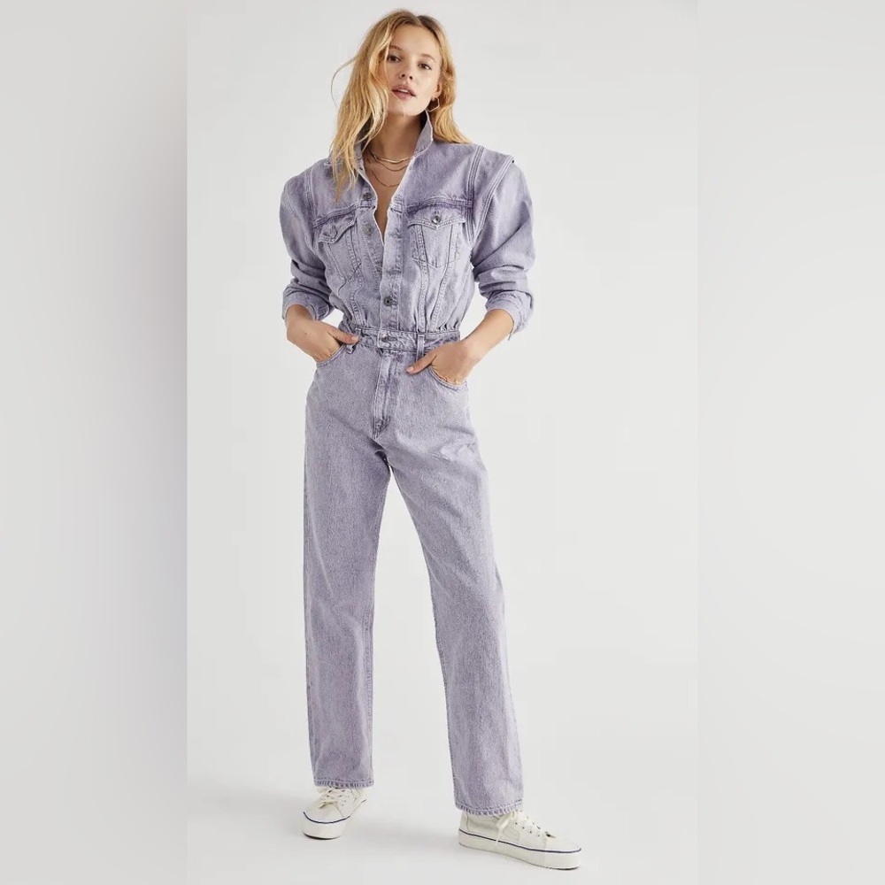 Free People X AGOLDE (EUC) Reyna Lilac Denim Jumpsuit